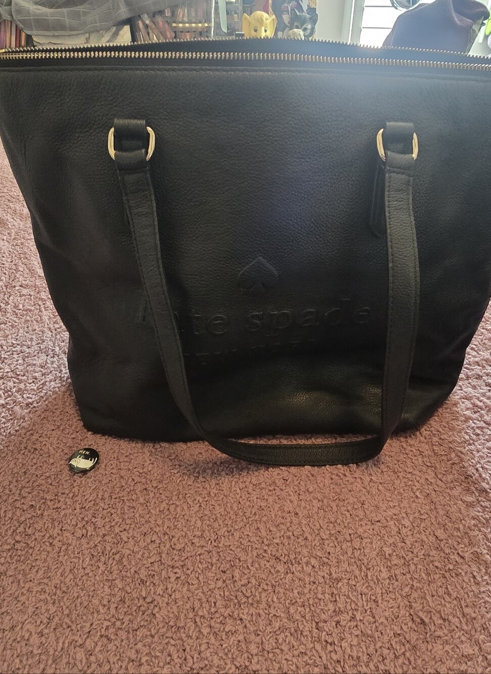 kate spade Black Pebbled Leather Shoulder Tote with Gold Hardware